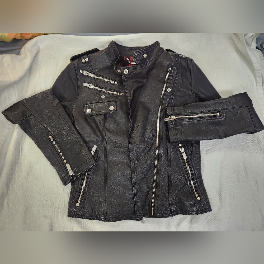 BLACK RIVET LEATHER JACKET